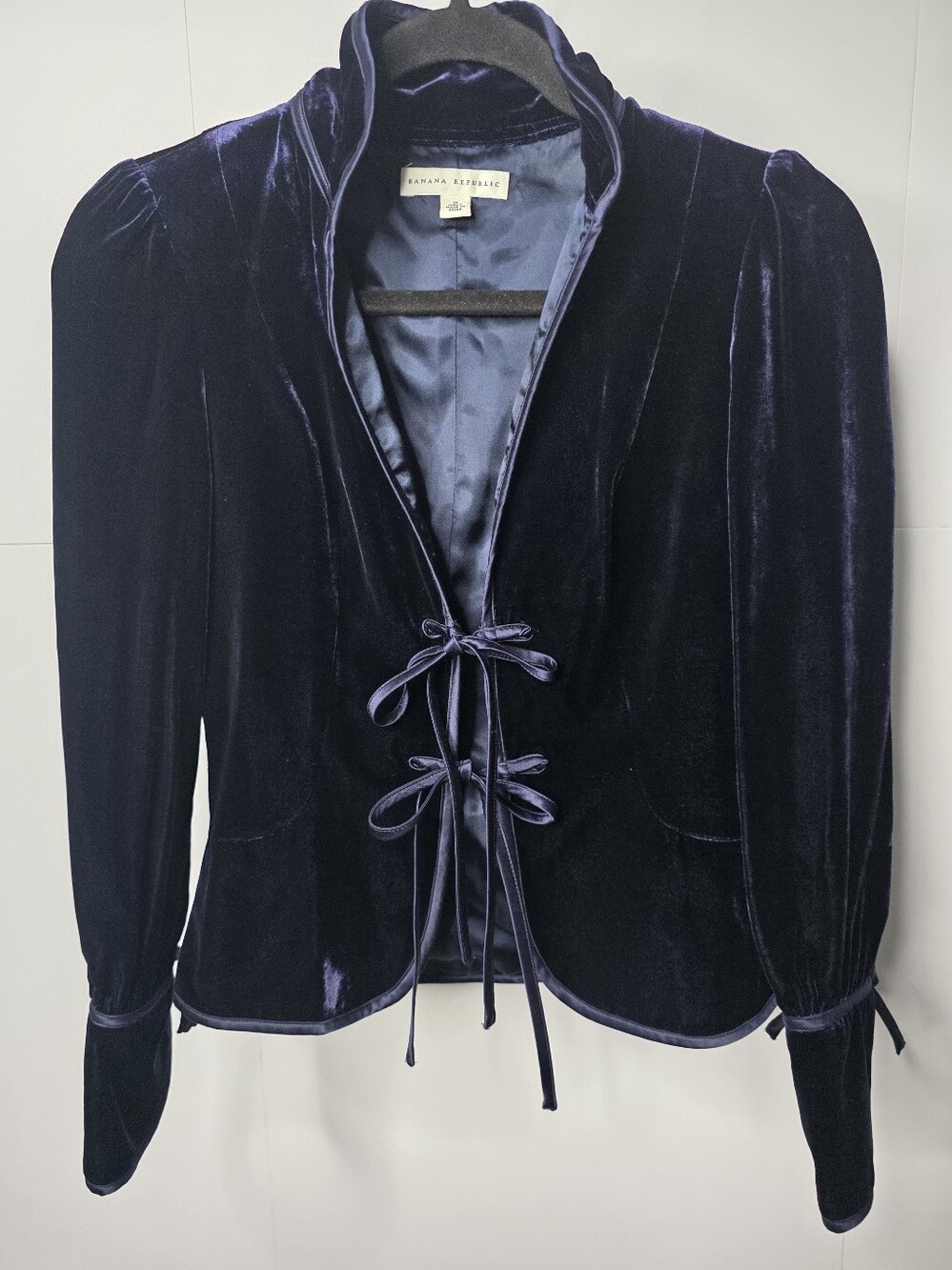 Banana Republic Velvet Tie Front Jacket Navy Blue Whimsigoth Core Blazer